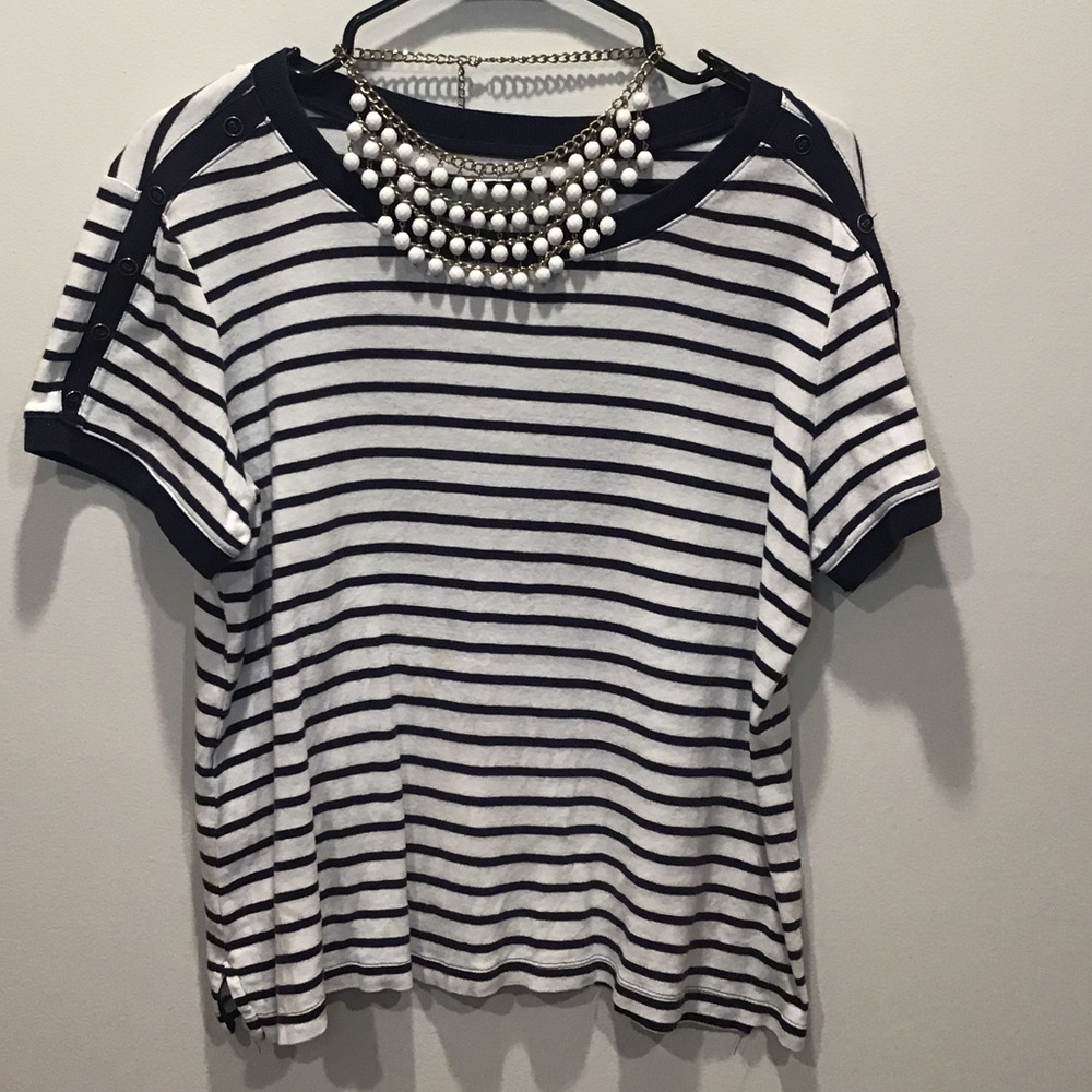 Sailor style blue white striped tee cotton